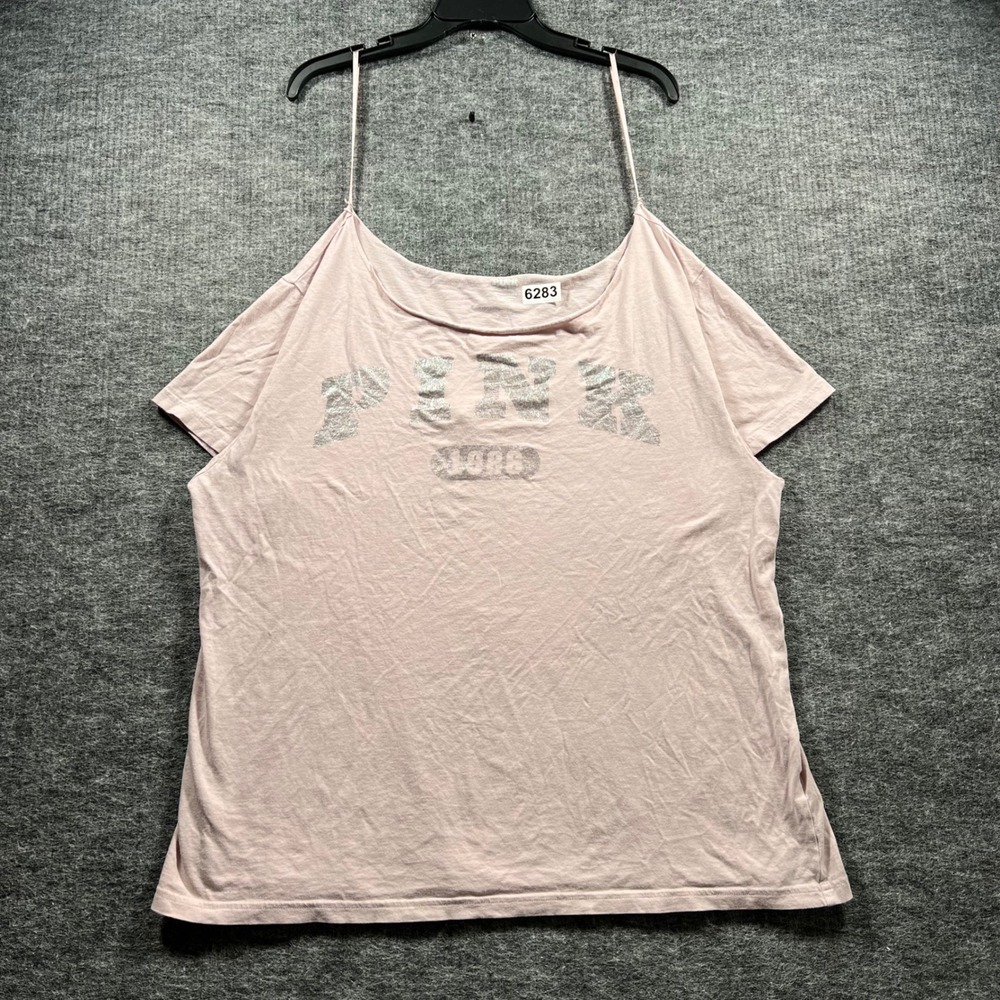 PINK Victoria's Secret Light Pink Glitter Logo Graphic Tee Shirt Large